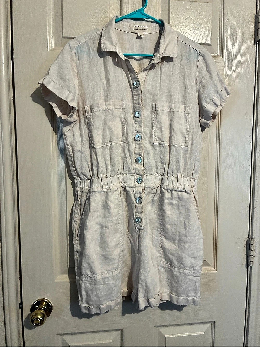 Cloth & Stone Short Sleeve Button Front Romper Linen Romper Size Medium